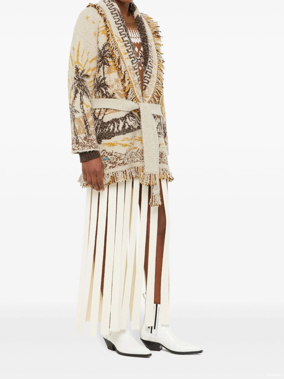 Cheap patterned-jacquard fringed-edge cardigan Women Alanui 0710